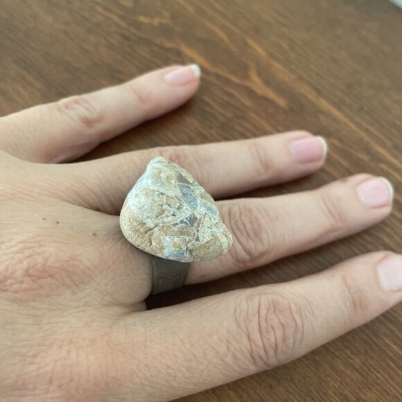 Ocean Rock Ring Sea Beach Pebble Natural Stone Adjustable Band Jewelry‎ Handmade - Picture 4 of 10
